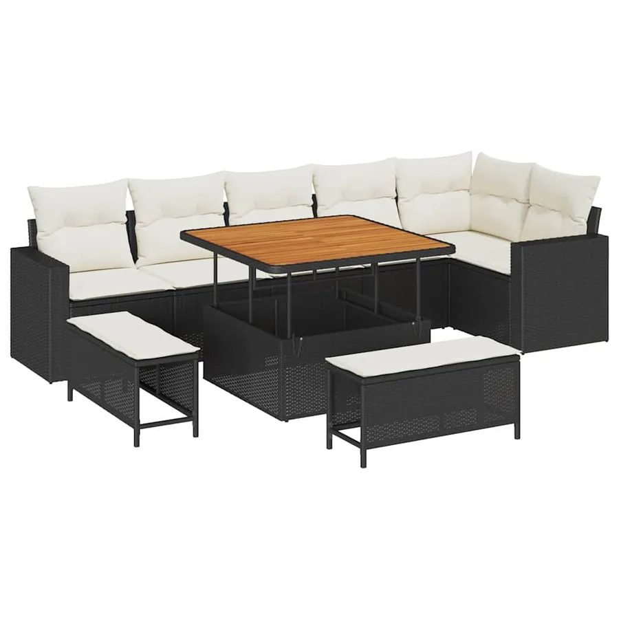 Ensemble de canapé de jardin 11 pcs Noir et Crème polyrotin - 2