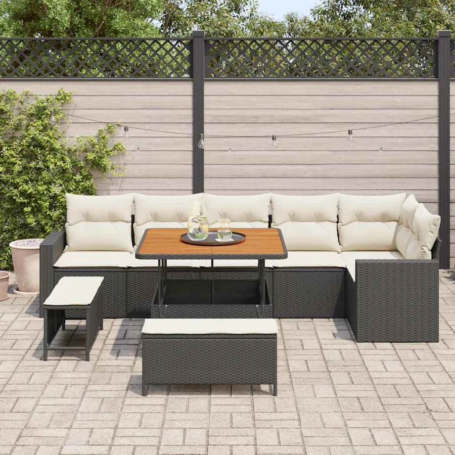 Ensemble de canapé de jardin 11 pcs Noir et Crème polyrotin - 3