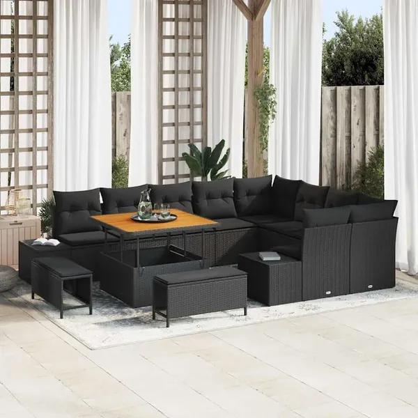 Ensemble de canapé de jardin 12 pcs Noir Poly rotin