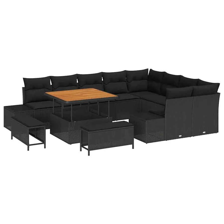 Ensemble de canapé de jardin 12 pcs Noir Poly rotin - 2