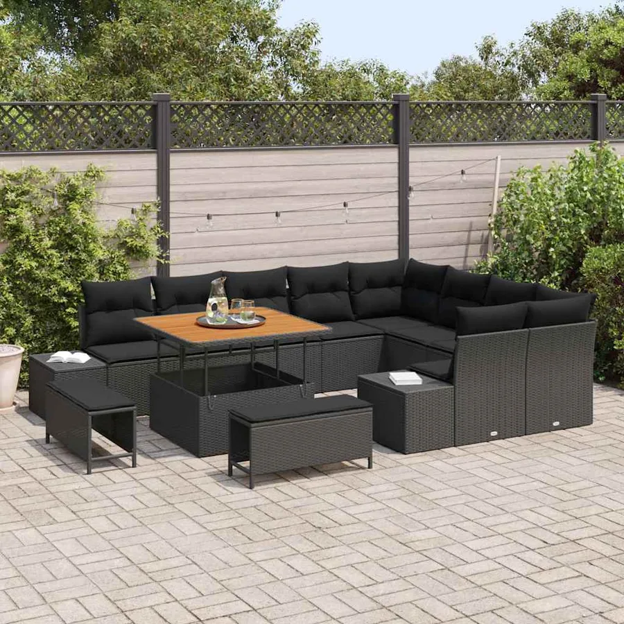 Ensemble de canapé de jardin 12 pcs Noir Poly rotin - 3