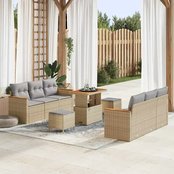Ensemble de canapé de jardin 11 pcs Beige et Gris clair
