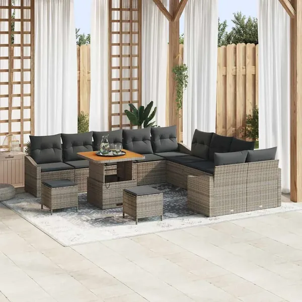 Ensemble de canapé de jardin 13 pcs Gris Poly rotin