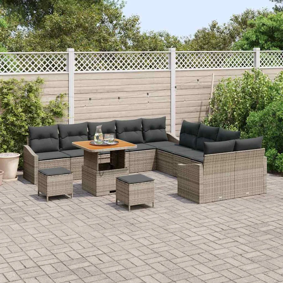 Ensemble de canapé de jardin 13 pcs Gris Poly rotin - 3