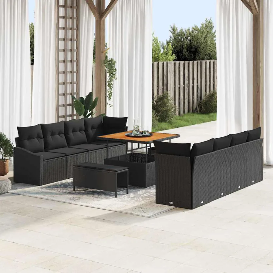 Ensemble de canapé de jardin avec coussin 11 pcs Noir