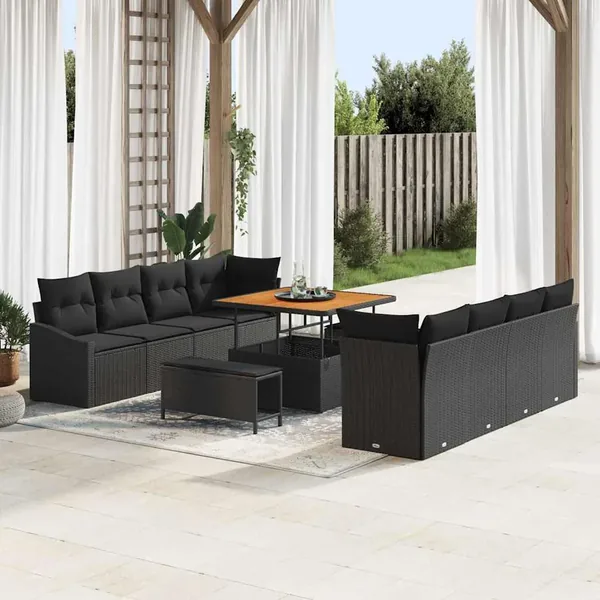 Ensemble de canapé de jardin avec coussin 11 pcs Noir
