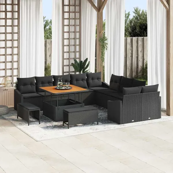 Ensemble de canapé de jardin 13 pcs Noir Poly rotin