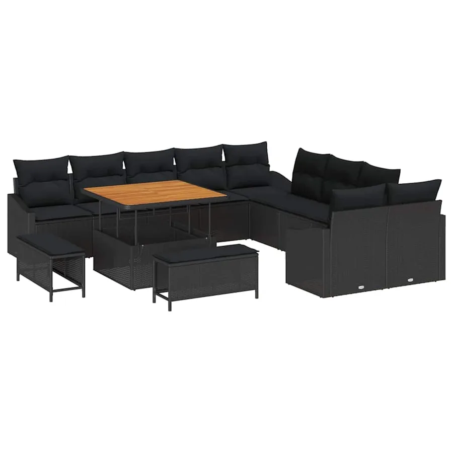 Ensemble de canapé de jardin 13 pcs Noir Poly rotin - 2