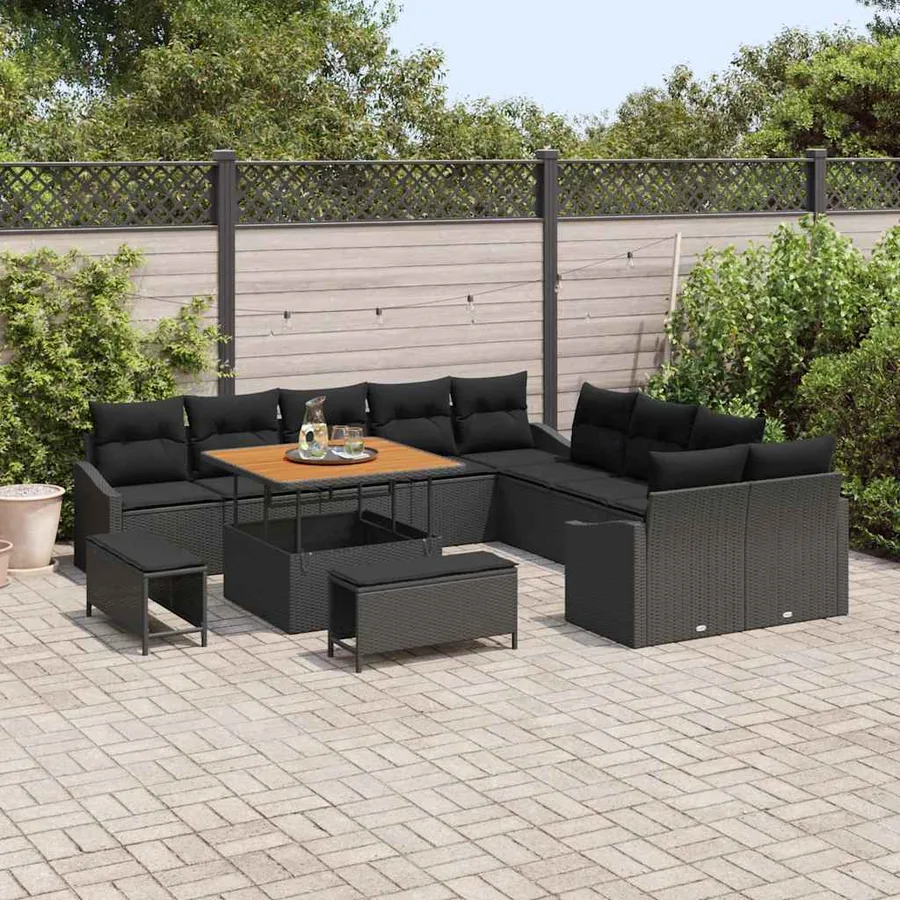 Ensemble de canapé de jardin 13 pcs Noir Poly rotin - 3