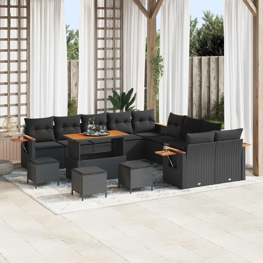 Ensemble de canapé de jardin avec coussin 18 pcs Noir polyrotin