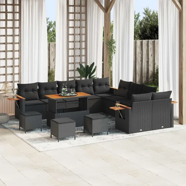 Ensemble de canapé de jardin avec coussin 18 pcs Noir polyrotin