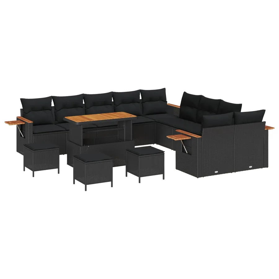 Ensemble de canapé de jardin avec coussin 18 pcs Noir polyrotin - 2