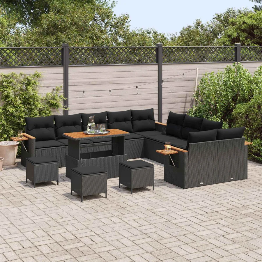 Ensemble de canapé de jardin avec coussin 18 pcs Noir polyrotin - 3