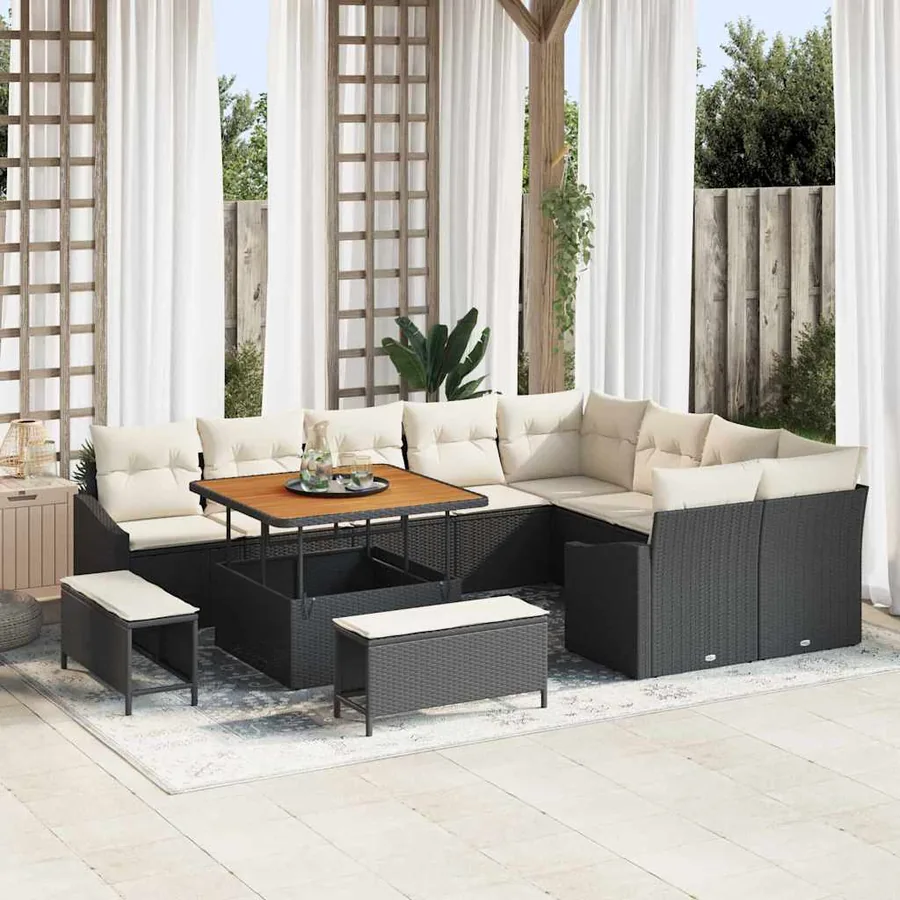 Ensemble de canapé de jardin 12 pcs Noir Poly rotin
