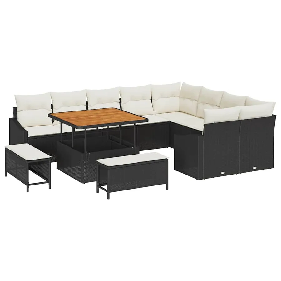 Ensemble de canapé de jardin 12 pcs Noir Poly rotin - 2