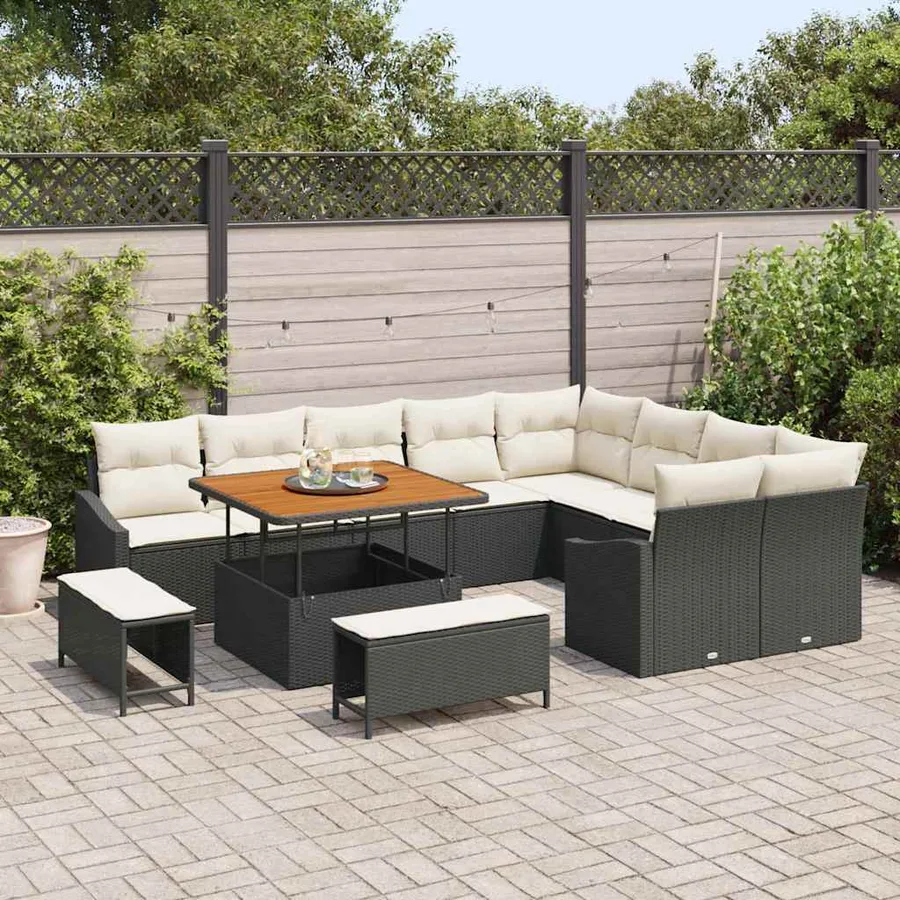 Ensemble de canapé de jardin 12 pcs Noir Poly rotin - 3