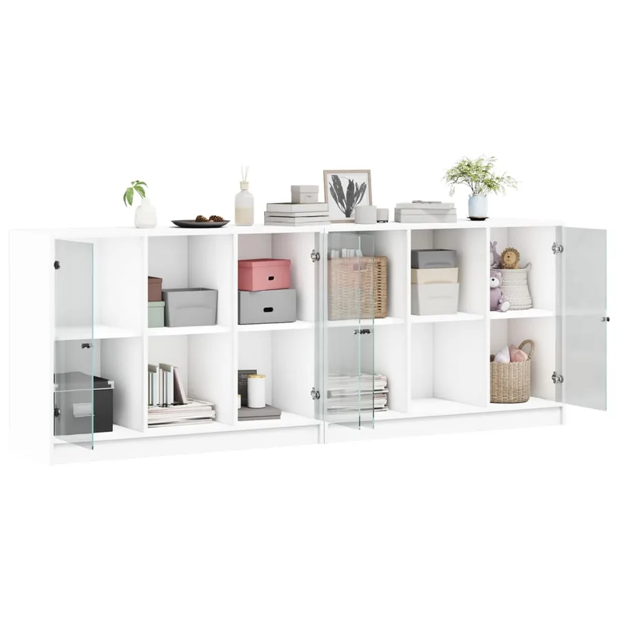 Bibliothèque avec portes blanc 204x37x75 cm bois d'ingénierie - 4