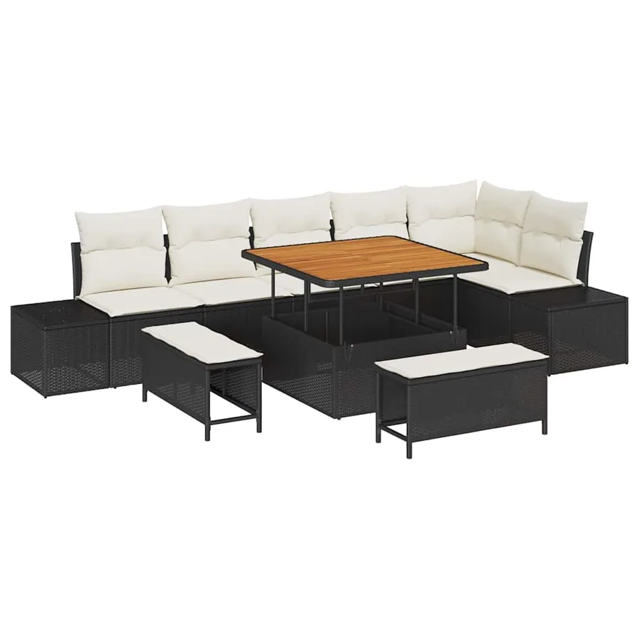 Ensemble de canapé de jardin avec coussin 9 pcs Noir Poly rotin - 2
