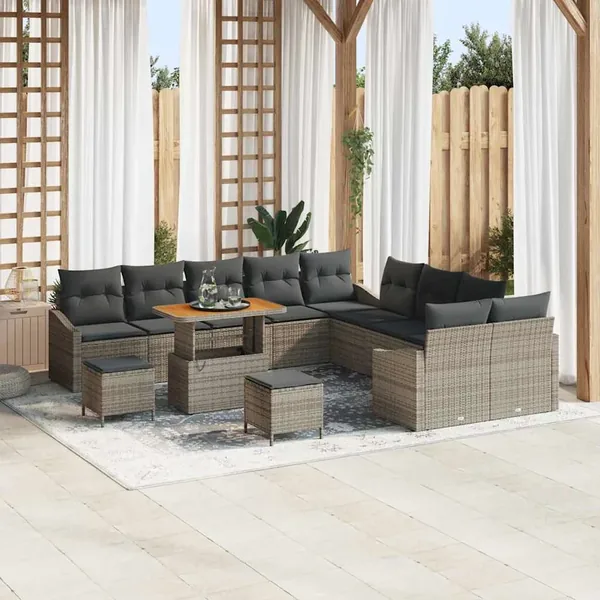 Ensemble de canapé de jardin 13 pcs Gris Poly rotin