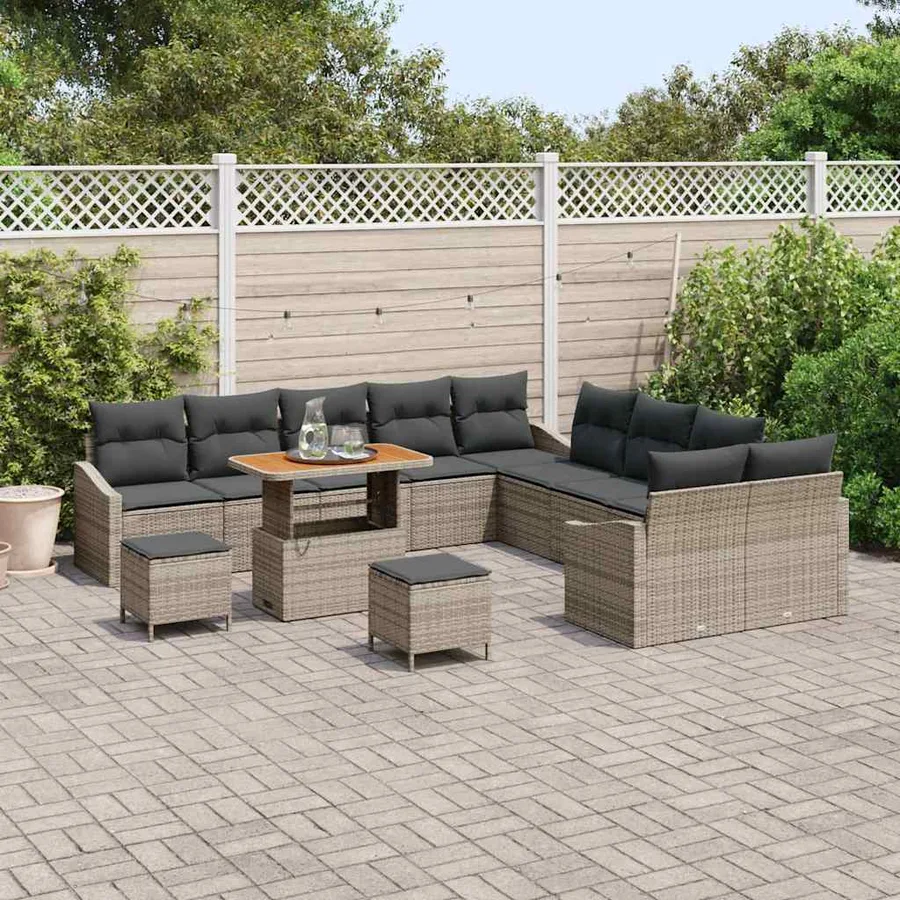 Ensemble de canapé de jardin 13 pcs Gris Poly rotin - 3