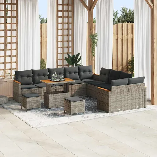 Ensemble de canapé de jardin avec coussin 13 pcs Gris polyrotin
