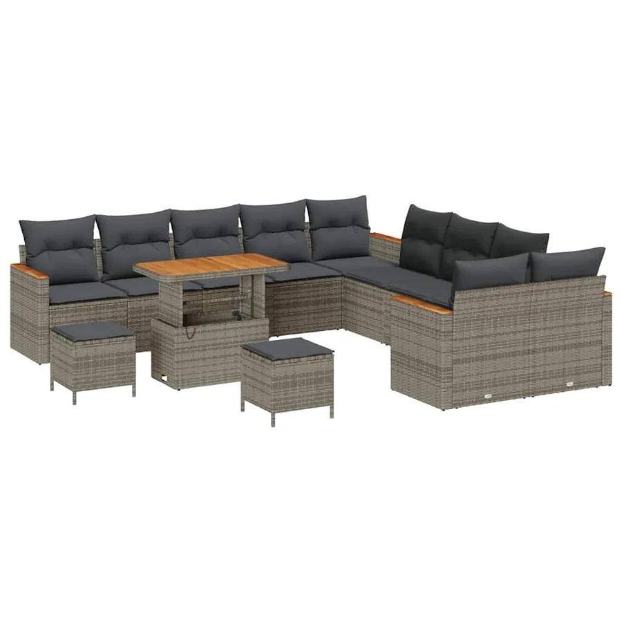 Ensemble de canapé de jardin avec coussin 13 pcs Gris polyrotin - 2
