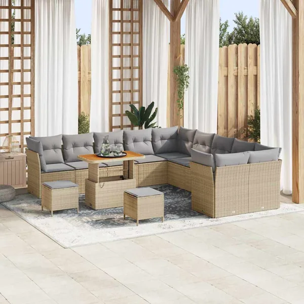 Ensemble de canapé de jardin 13 pcs Beige polyrotin