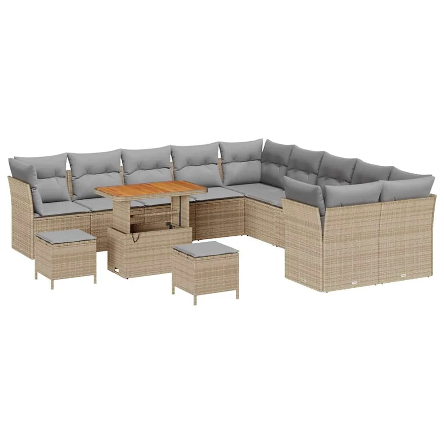 Ensemble de canapé de jardin 13 pcs Beige polyrotin - 2
