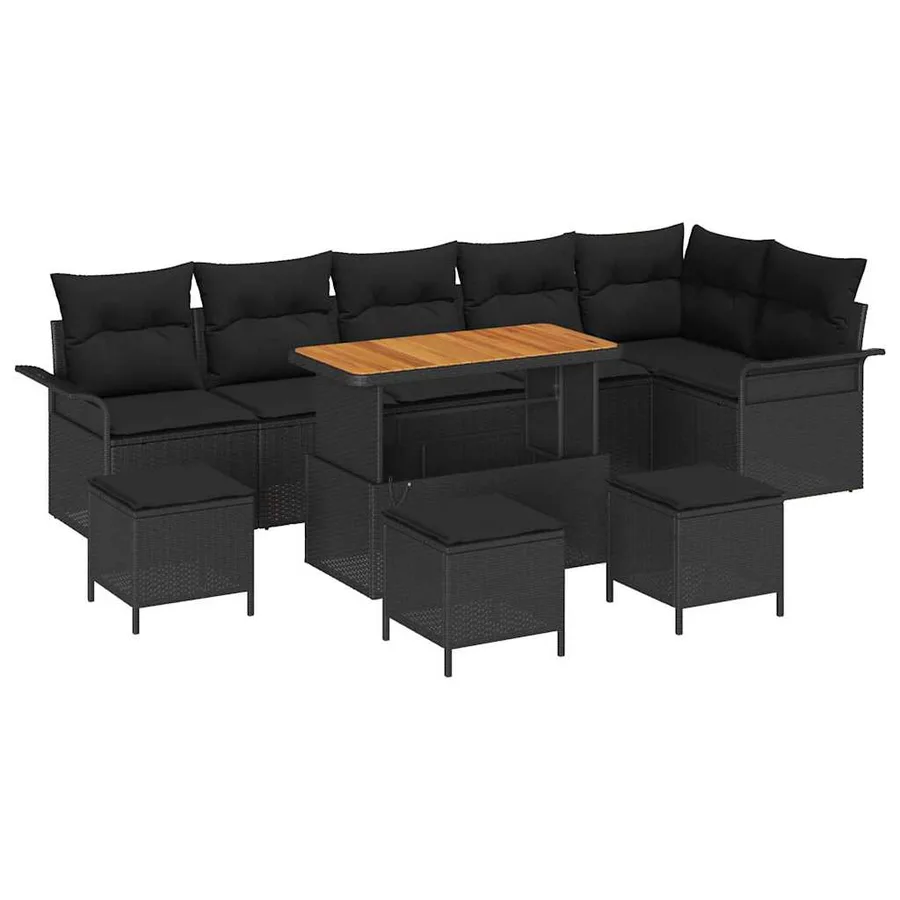 Ensemble de canapé de jardin avec coussin 10 pcs Noir polyrotin - 2