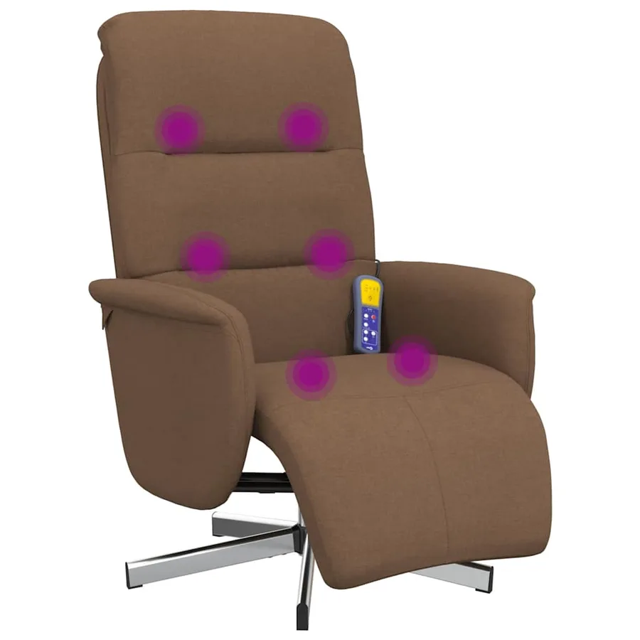 Fauteuil inclinable de massage avec repose-pieds marron tissu - 2