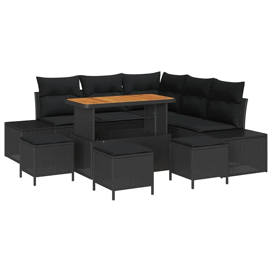 Ensemble de canapé de jardin avec coussin 9 pcs Noir Poly rotin - 2