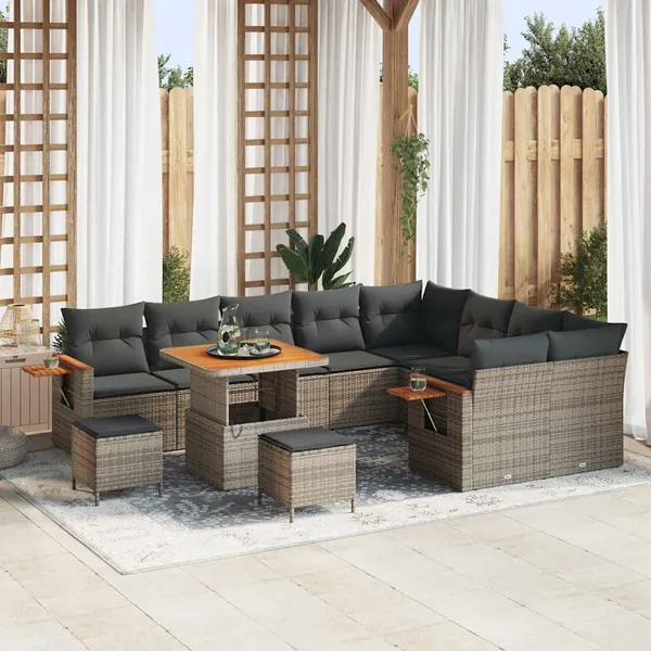 Ensemble de canapé de jardin avec coussin 13 pcs Gris polyrotin