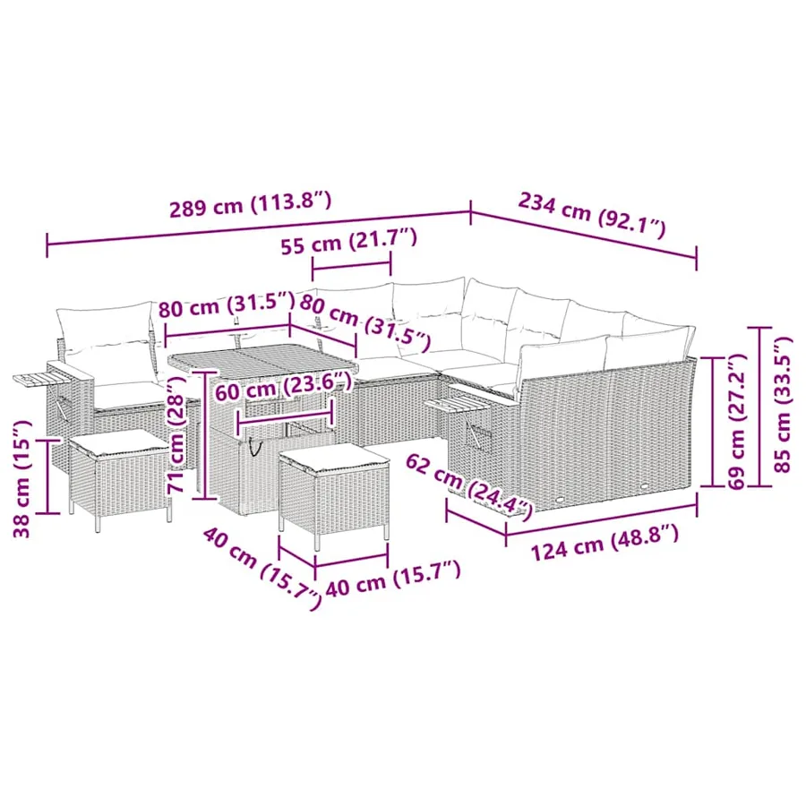 Ensemble de canapé de jardin avec coussin 13 pcs Gris polyrotin - 19