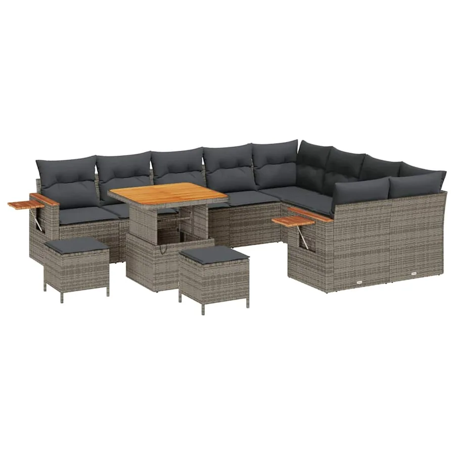 Ensemble de canapé de jardin avec coussin 13 pcs Gris polyrotin - 2