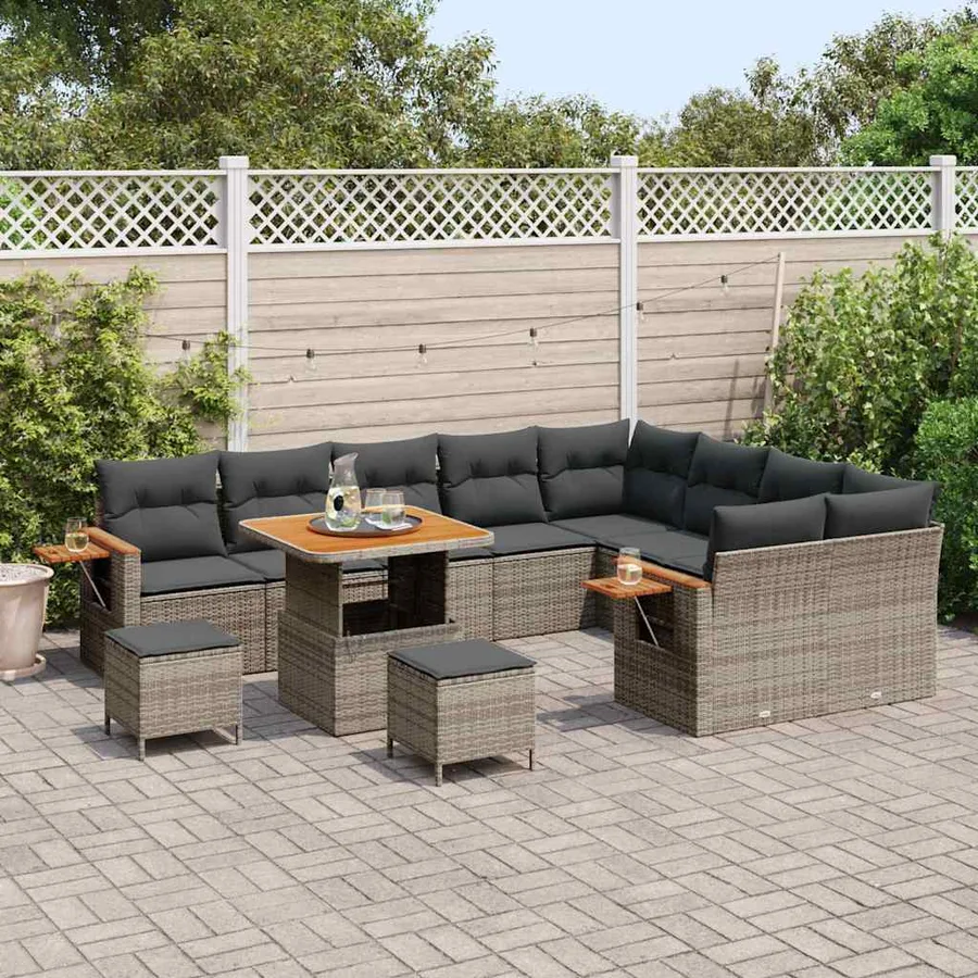 Ensemble de canapé de jardin avec coussin 13 pcs Gris polyrotin - 3