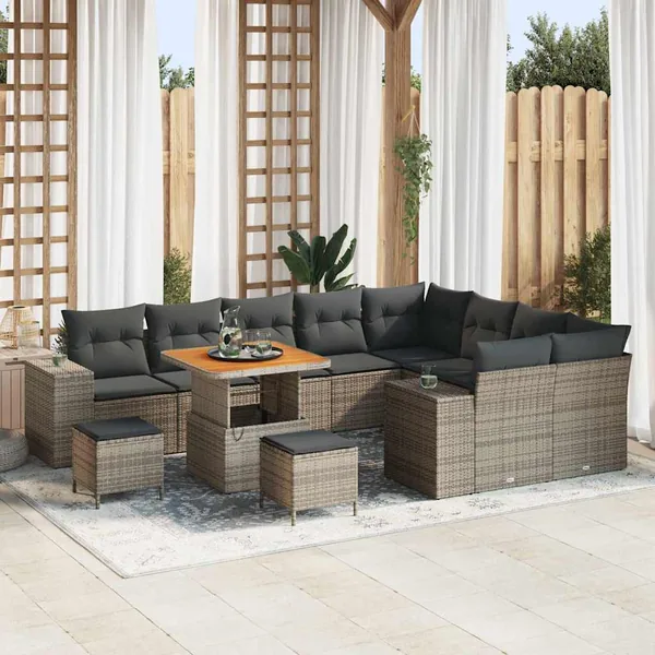 Ensemble de canapé de jardin avec coussin 12 pcs Gris polyrotin