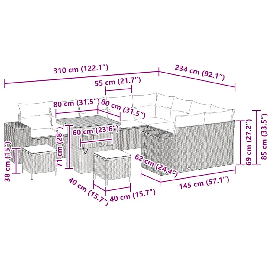 Ensemble de canapé de jardin avec coussin 12 pcs Gris polyrotin - 14