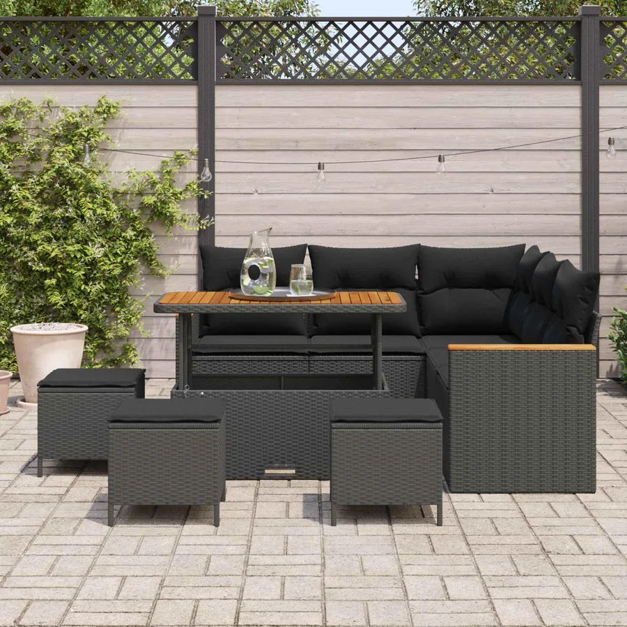 Ensemble de canapé de jardin avec coussin Noir Poly rotin - 3