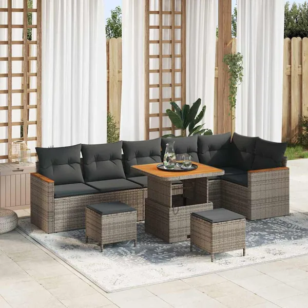 Ensemble de canapé de jardin avec coussin 9 pcs Gris Poly rotin