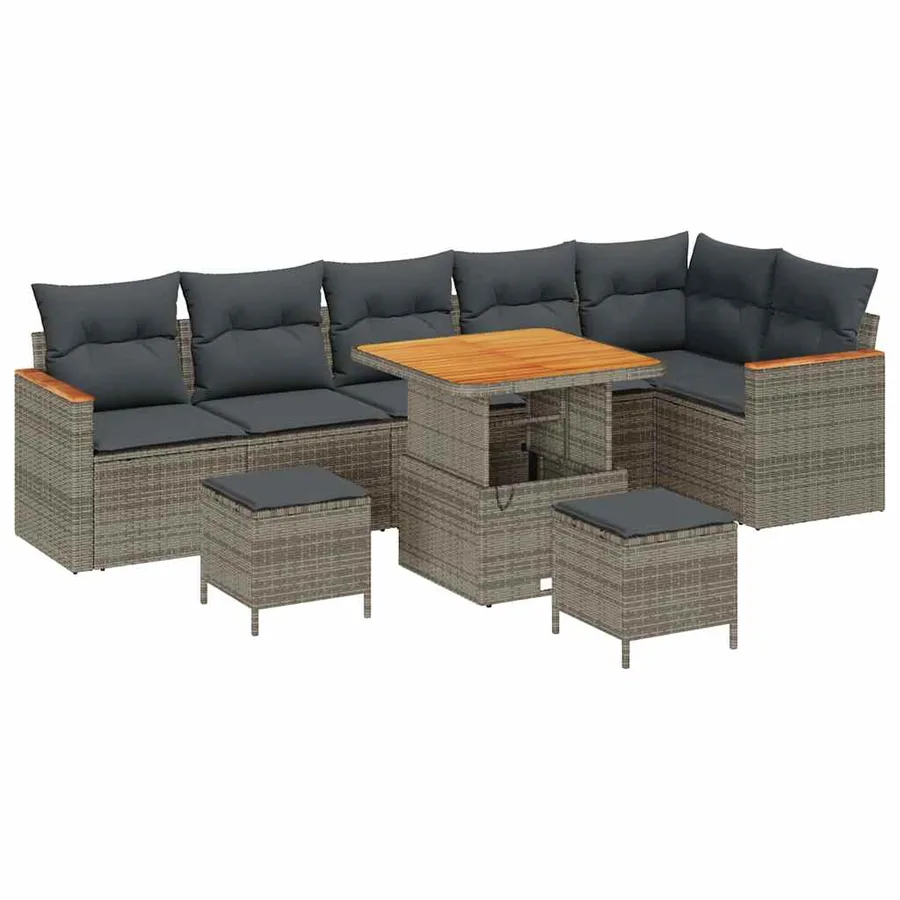 Ensemble de canapé de jardin avec coussin 9 pcs Gris Poly rotin - 2