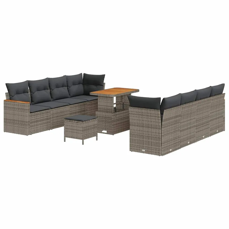 Ensemble de canapé de jardin avec coussin 12 pcs Gris polyrotin - 2