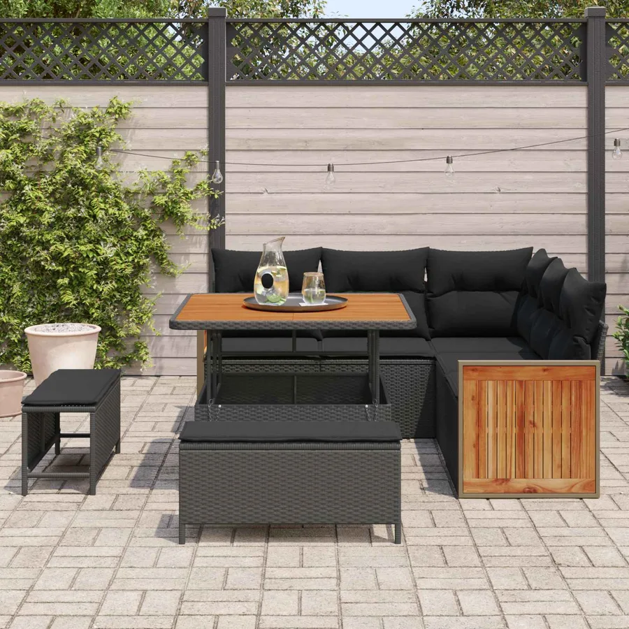 Ensemble de canapé de jardin avec coussin 9 pcs Noir polyrotin - 3