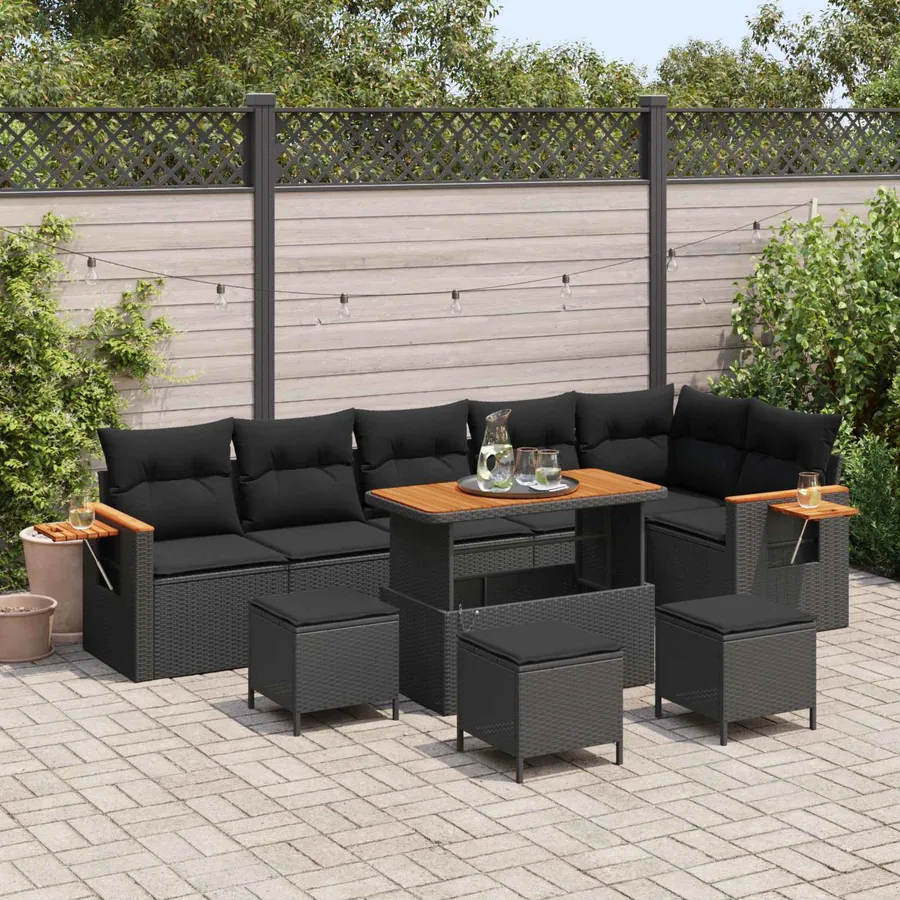 Ensemble de canapé de jardin avec coussin 12 pcs Noir polyrotin