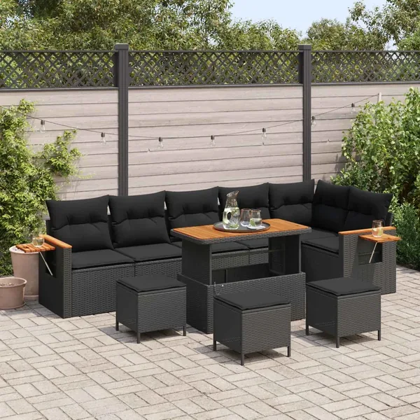 Ensemble de canapé de jardin avec coussin 12 pcs Noir polyrotin