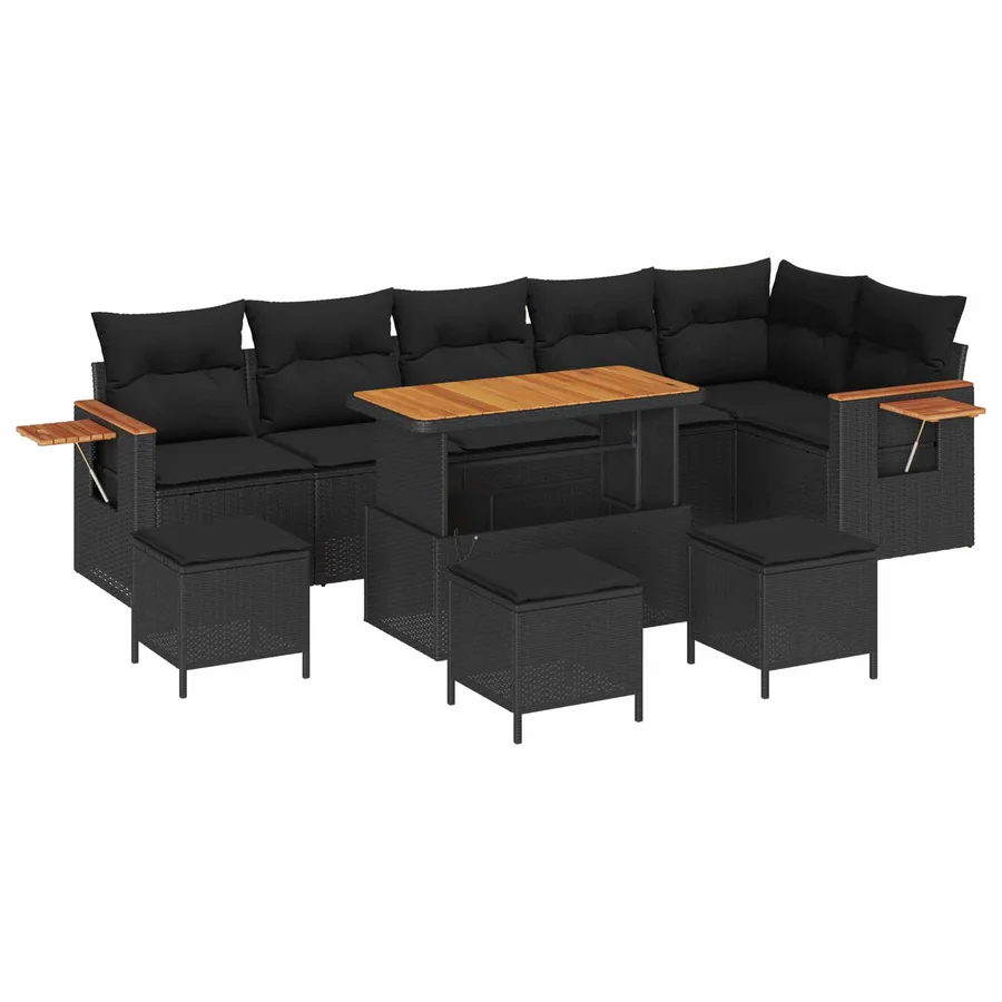 Ensemble de canapé de jardin avec coussin 12 pcs Noir polyrotin - 2
