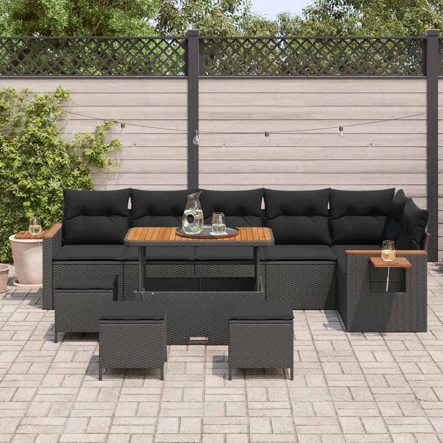 Ensemble de canapé de jardin avec coussin 12 pcs Noir polyrotin - 3