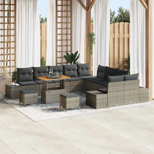 Ensemble de canapé de jardin 13 pcs Gris Poly rotin