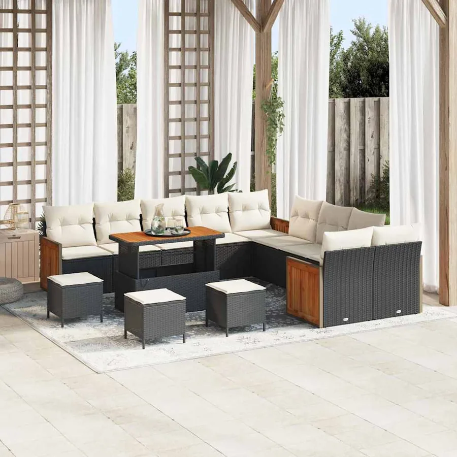 Ensemble de canapé de jardin 18 pcs Noir et Crème polyrotin