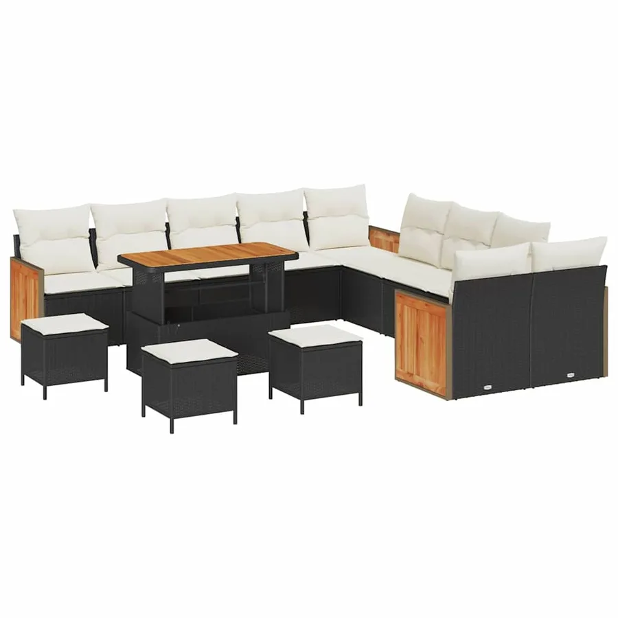 Ensemble de canapé de jardin 18 pcs Noir et Crème polyrotin - 2