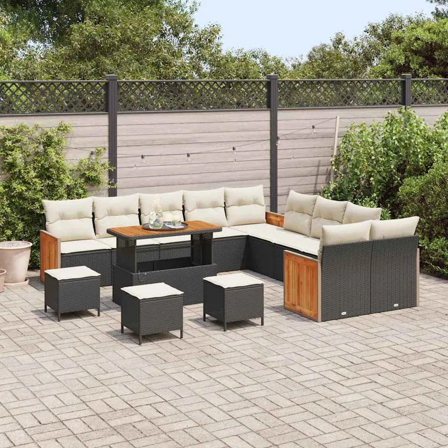 Ensemble de canapé de jardin 18 pcs Noir et Crème polyrotin - 3